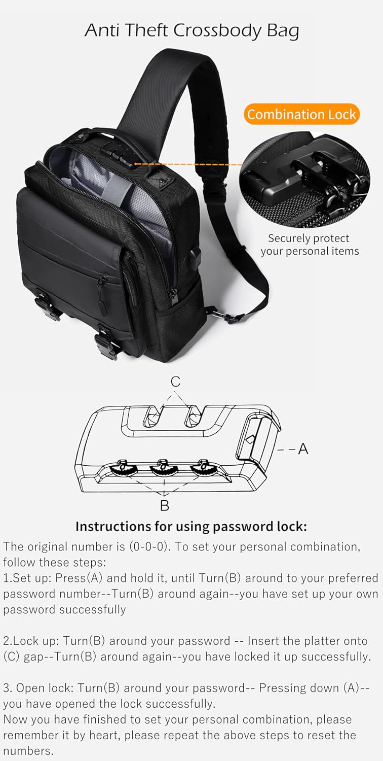 Leaper Crossbody Messenger Bag for Men: 13L Multi-pocket Satchel Sling Shoulder Bags for Travel Daily Work - Women Single Strap Backpack for Cycling, Hiking - Laptop Sling Bag for Men 14 inch, Black - Image 4